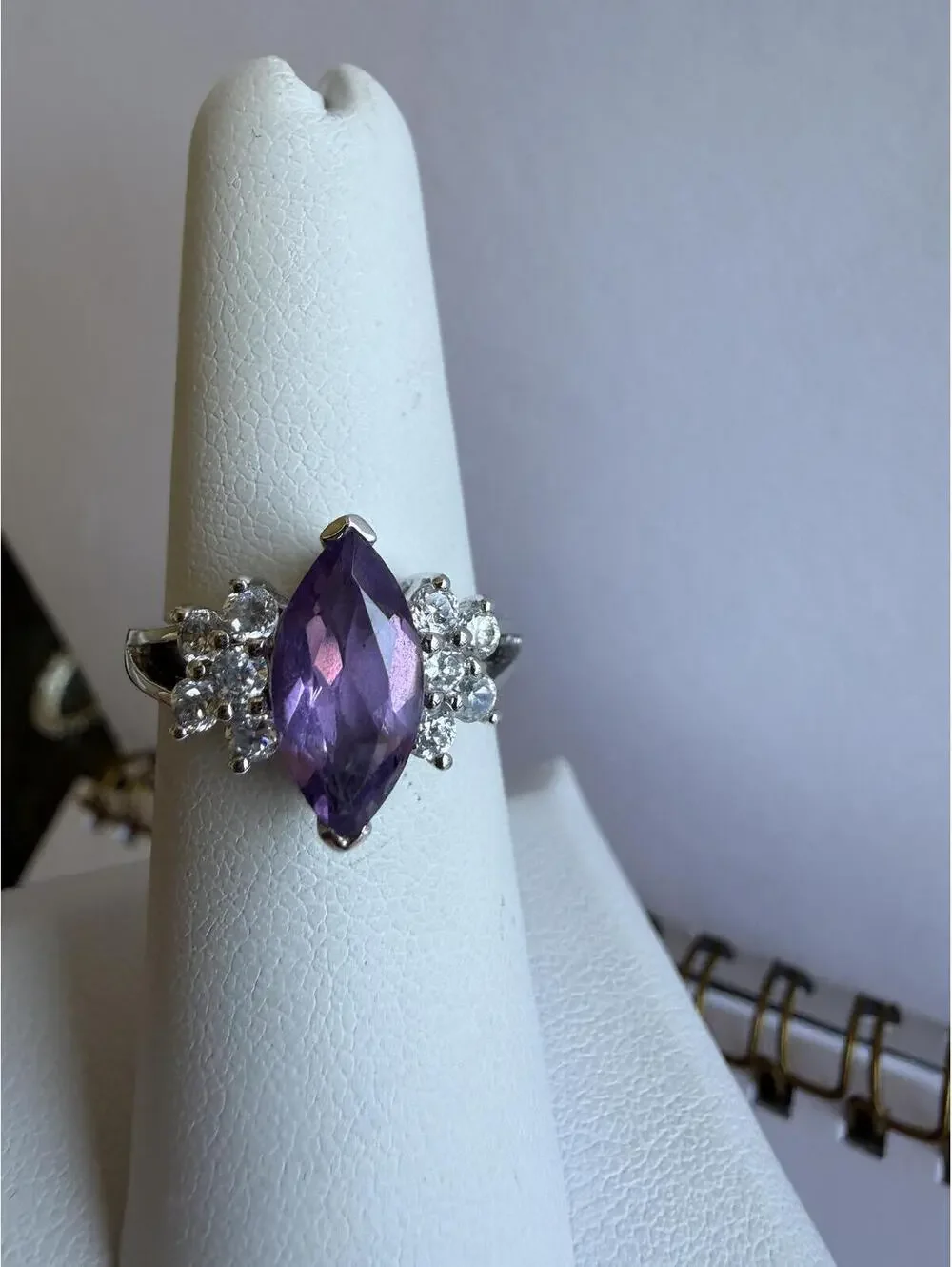 Sterling Silver Amethyst and Cubic Zirconia Ring Size 6